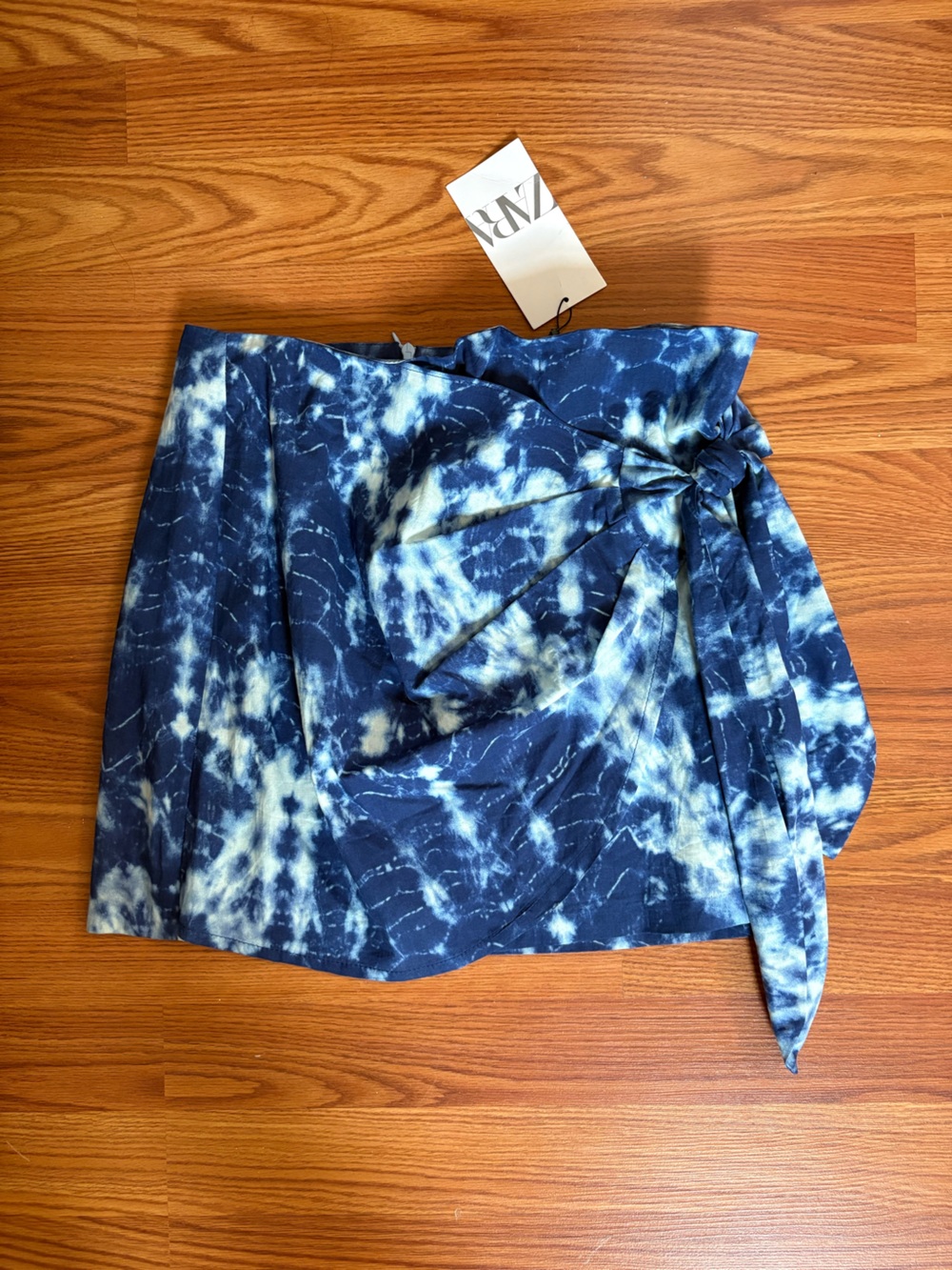 ZARA Blue Tie-Dye Wrap Skirt with Side Bow